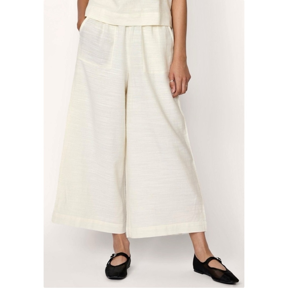 LAUDE the Label Everyday Crop Pant - Ivory White Cotton Wide Leg Loose Fit Pants